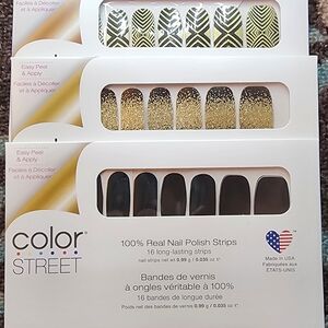 Color Street Gold, Black, and Cream Nail Strips Trio